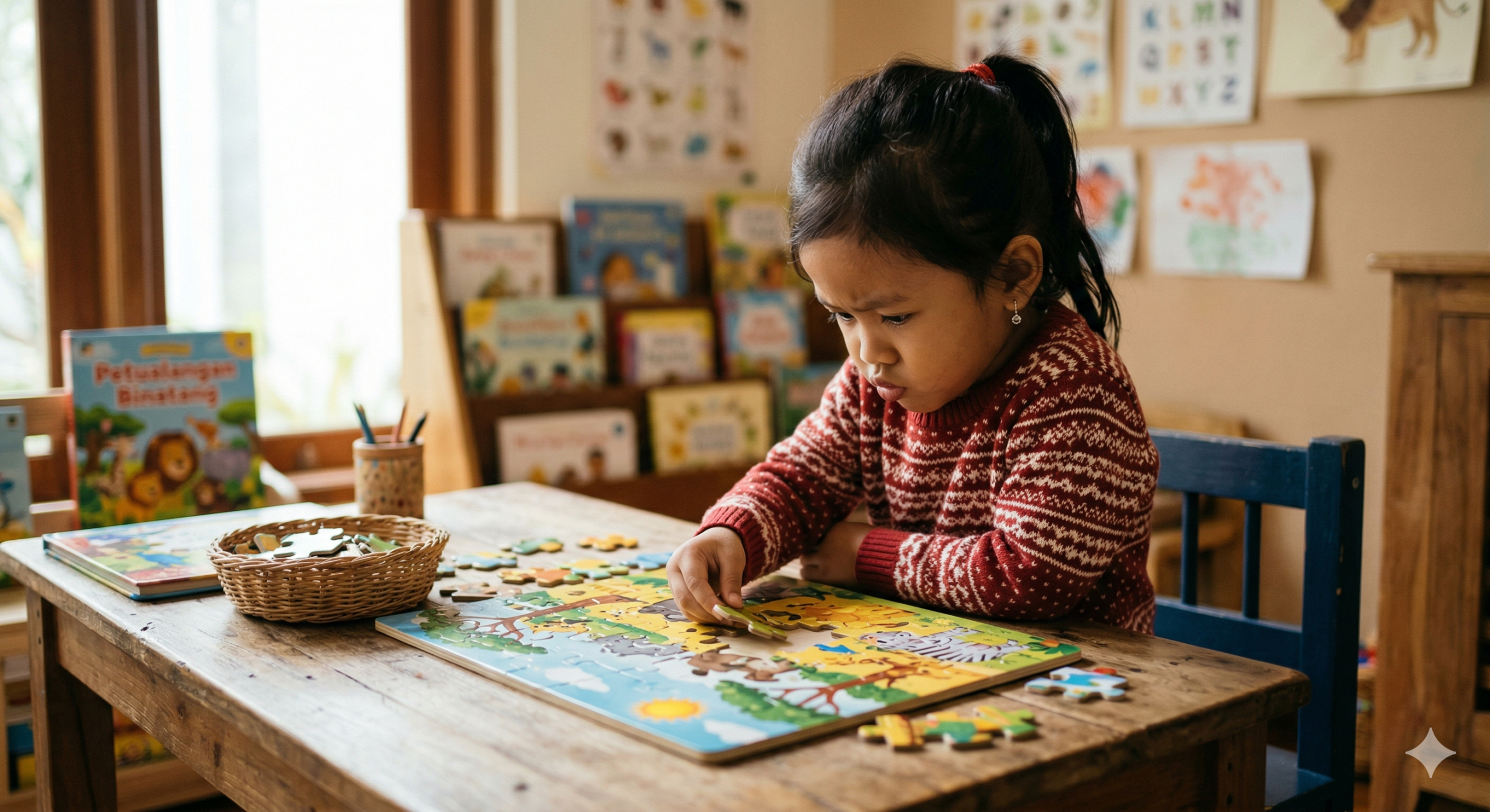 anak belajar fokus dengan puzzle